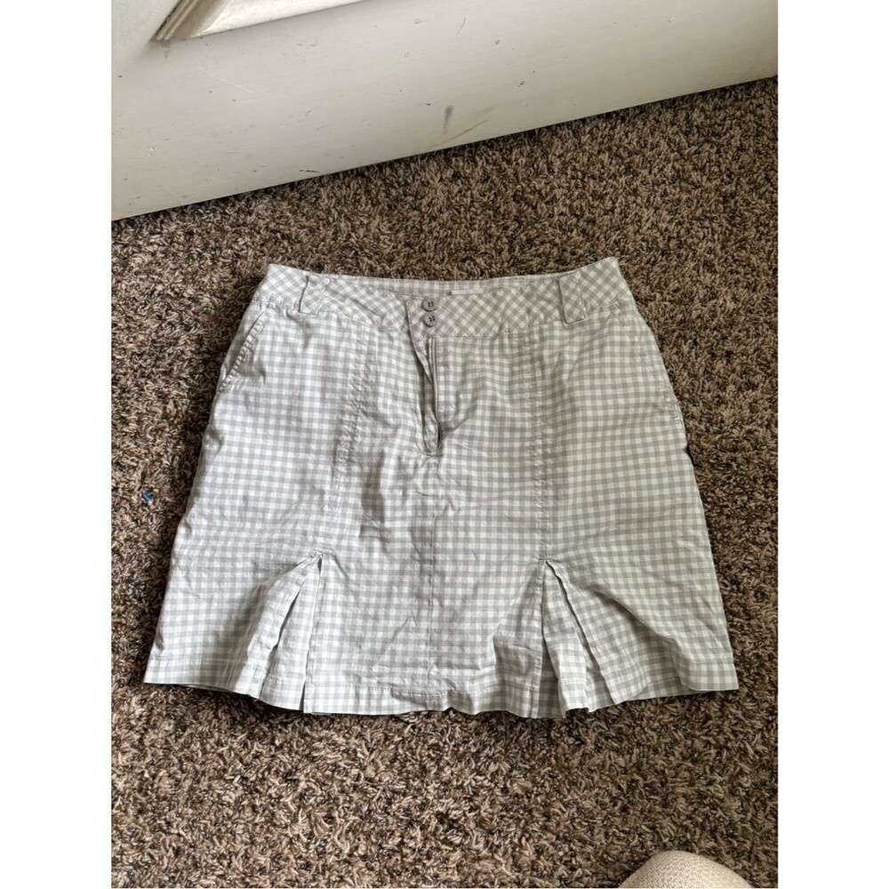 nvo by Lanctot Light Gray & White Gingham pleated athletic tennis skort